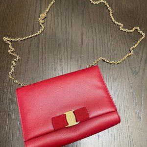 Lightly Used - Red Ferragamo Vara Bow Chain Crossbody bag